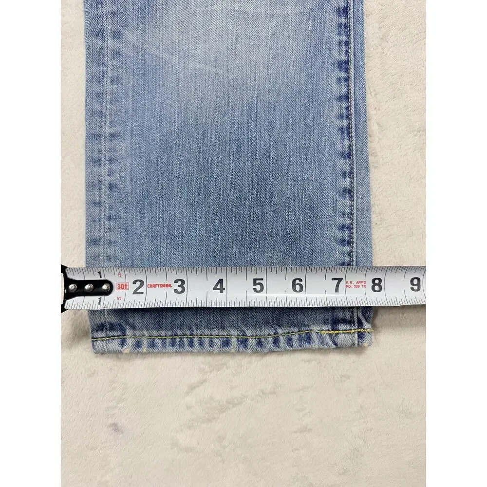 Ed Hardy Mens 33x32 Christian Audigier Embroidered Light Wash Straight Jeans